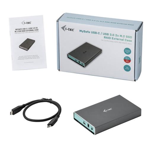 I-TEC MYSAFE USB-C/USB-A 2X M.2 SATA DRIVE MET EXT.C.W.RAID 10GB