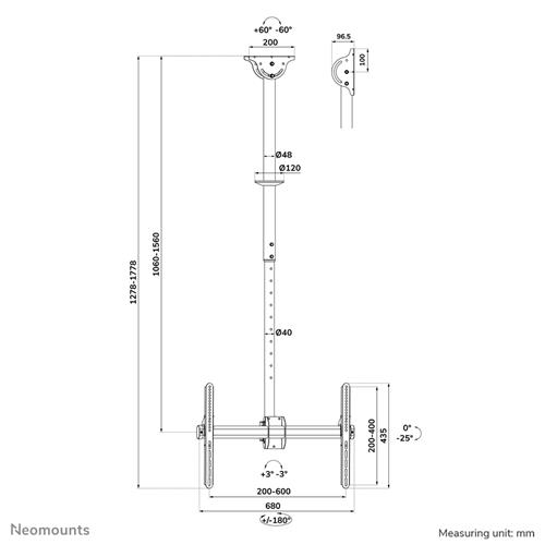 FLAT SCREEN CEILING MOUNT HEIGHT 106-156 CM