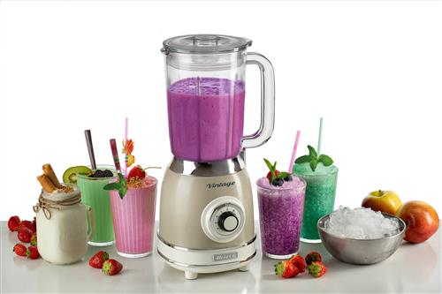 FRULLATORE VINTAGE VETRO 1000W 4 LAME 15LT BEIGE