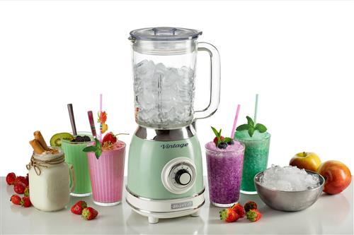 FRULLATORE VINTAGE VETRO 1000W 4 LAME 15LT VERDE
