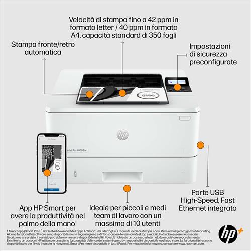 HP+ LASERJET PRO 4002DNE A4 40PPM 1200X1200 PRINT