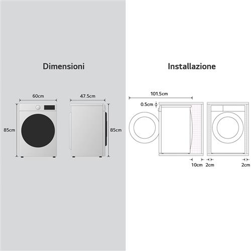 LG F2R3S09NSWB Lavatrice 9kg AI DD, Classe A-10%, 1200 giri, Vapore, AI Wash