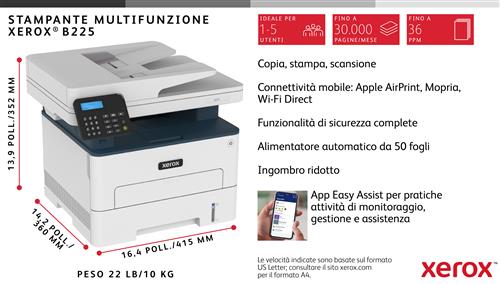 XEROX B225 MONO MULTIFUNCTION SCATOLA APERTA E DANNEGGIATA