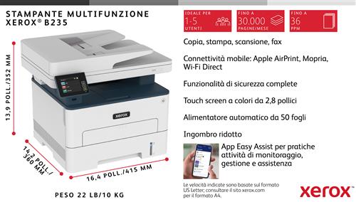 XEROX B235 MONO MULTIFUNCTION DANNO LIEVE CASSETTO