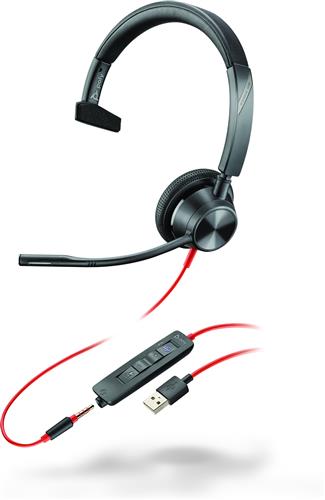 POLY Blackwire 3315 Microsoft Teams Certified USB-A Headset Auricolare Cablato A Padiglione Ufficio USB tipo-C Nero, Rosso