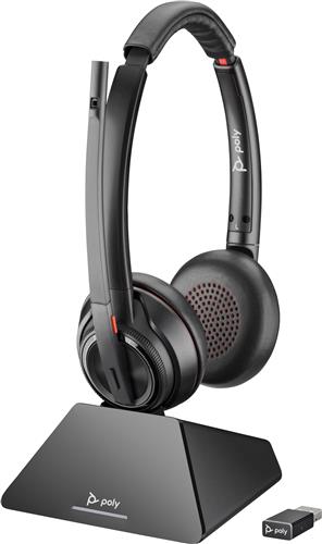 POLY Savi 8220 UC Microsoft Teams Certified DECT 1880-1900 MHz USB-A Headset Auricolare Con cavo e senza cavo A Padiglione Ufficio USB tipo A Bluetooth Base di ricarica Nero