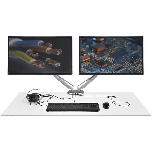 DUAL DESK MOUNT MONITOR ARM BUILT-IN 2-PORT USB AND 3.5 MM