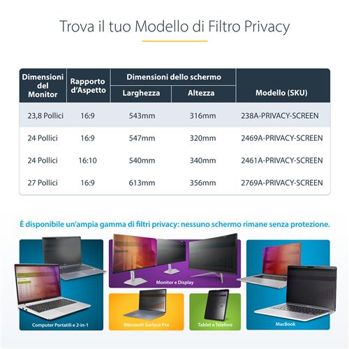 FILTRO PRIVACY PER MONITOR 23.8IN A sospensione acrilico