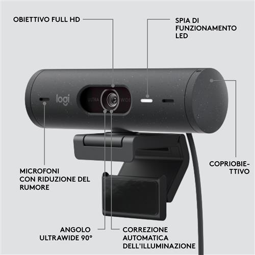 Logitech Brio 500 webcam 4 MP 1920 x 1080 Pixel USB-C Grafite