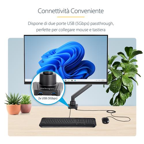 SINGLE DESK MOUNT MONITOR ARM 2 BUILT-IN USB 3.0 PORTS - VESA