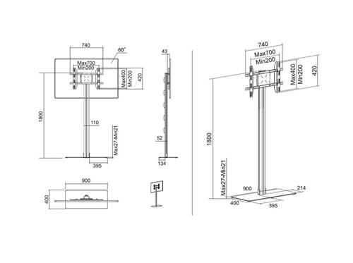 STAND VESA 600X400 H 180 BLACK H 180 BLACK
