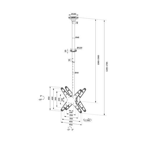 SUPPORTO DA SOFFITTO PER DUE SCHERMI FINO A 32IN (75 CM) NERO