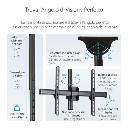 SUPPORTO DA SOFFITTO PER TV A SCHERMO PIATTO VESA DA 3770
