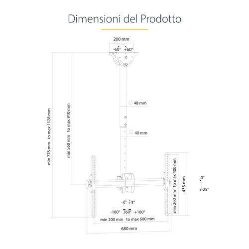 SUPPORTO DA SOFFITTO PER TV A SCHERMO PIATTO VESA DA 3770