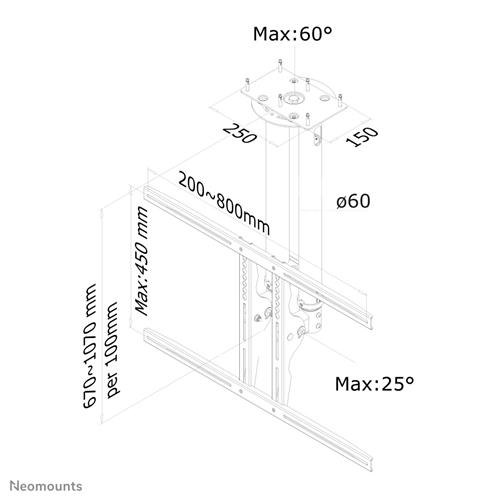 SUPPORTO DA SOFFITTO UNIVERSALE PER SCHERMI FINO A 75IN