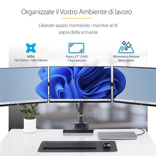 SUPPORTO PER TRE MONITOR 27 Staffa con braccio a molla