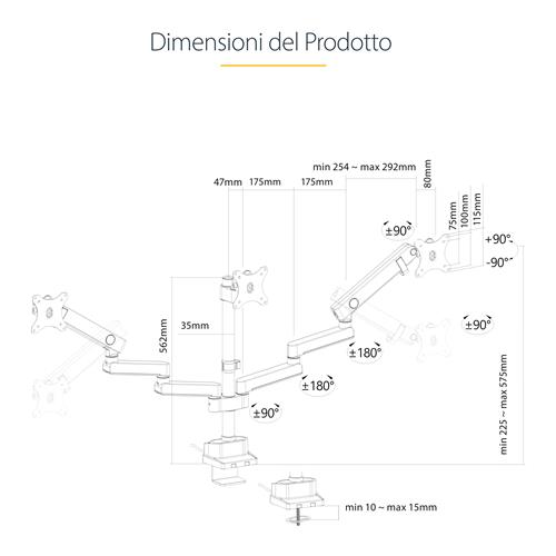 SUPPORTO PER TRE MONITOR 27 Staffa con braccio a molla