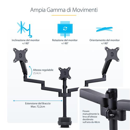 SUPPORTO PER TRE MONITOR 27 Staffa con braccio a molla