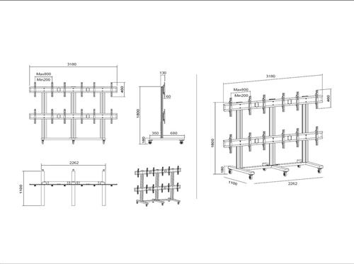 VIDEOWALL TROLLEY 2X3 40-65IN VESA MAX 800X400