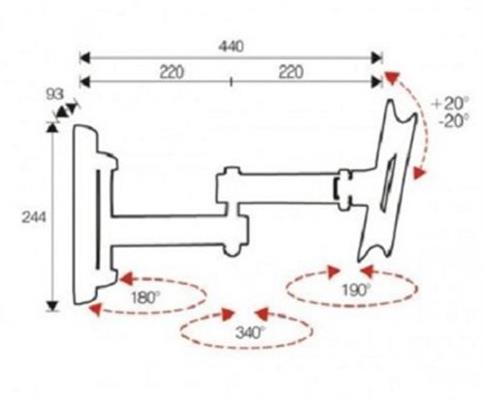 WALL BRACKET TWO JOINTS MAX400X400 COLOR BLACK
