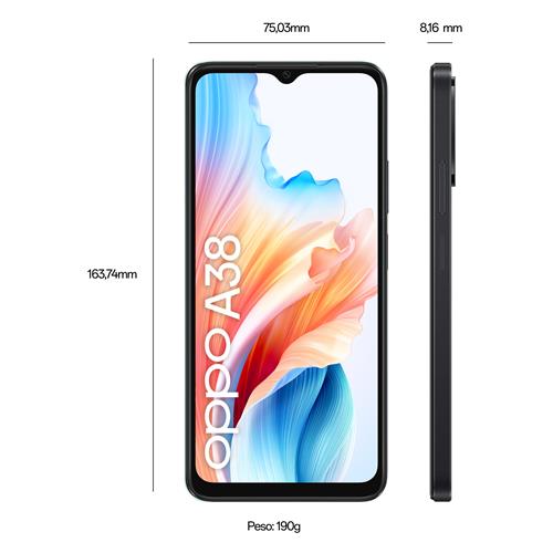 OPPO A38 4G Smartphone, AI Doppia fotocamera 50+2MP, Selfie 5MP, Display 6.56” 90HZ LCD HD+, 5000mAh, RAM 8 GB (4+4) + ROM 128GB, IP54, [Versione Italia],Glowing Black