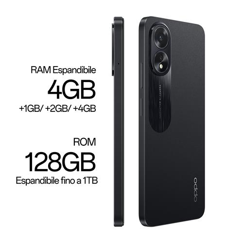 OPPO A38 4G Smartphone, AI Doppia fotocamera 50+2MP, Selfie 5MP, Display 6.56” 90HZ LCD HD+, 5000mAh, RAM 8 GB (4+4) + ROM 128GB, IP54, [Versione Italia],Glowing Black