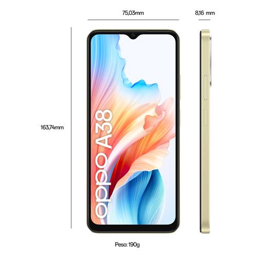 OPPO A38 4G Smartphone, AI Doppia fotocamera 50+2MP, Selfie 5MP, Display 6.56” 90HZ LCD HD+, 5000mAh, RAM 8 GB (4+4) + ROM 128GB, IP54, [Versione Italia],Glowing Gold