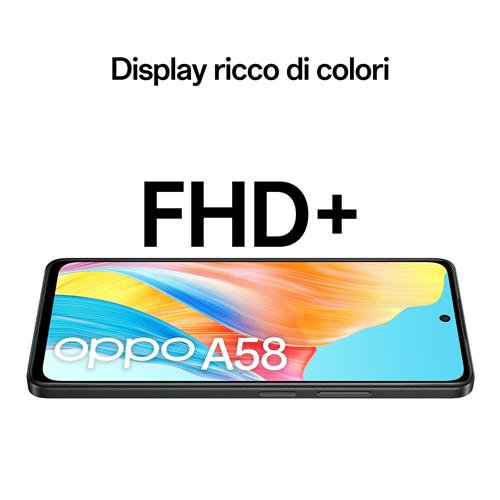 OPPO A58 4G Smartphone, AI Doppia fotocamera 50+2MP, Selfie 8MP, Display 6.72” 60HZ LCD FHD+, 5000mAh, RAM 6 (Esp 2GB/4GB/6GB)+ROM 128GB (esp1TB), IP54, [Versione Italia],Glowing Black
