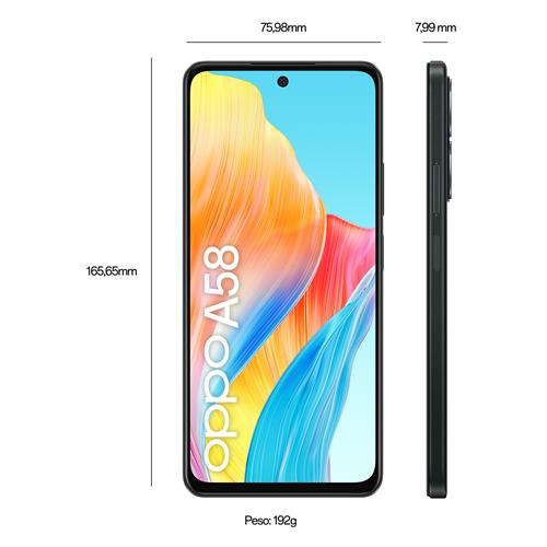 OPPO A58 4G Smartphone, AI Doppia fotocamera 50+2MP, Selfie 8MP, Display 6.72” 60HZ LCD FHD+, 5000mAh, RAM 6 (Esp 2GB/4GB/6GB)+ROM 128GB (esp1TB), IP54, [Versione Italia],Glowing Black