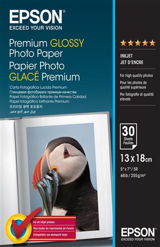 Epson Premium Glossy Photo Paper - 13x18cm - 30 Sheets Bianco Lucida premium
