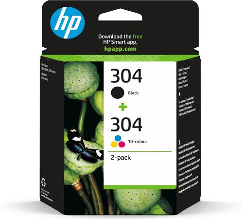 HP 304 2-pack Black/Tri-color Original Ink Cartridges cartuccia d'inchiostro 2 pz Originale Resa standard Nero, Ciano, Magenta, Giallo